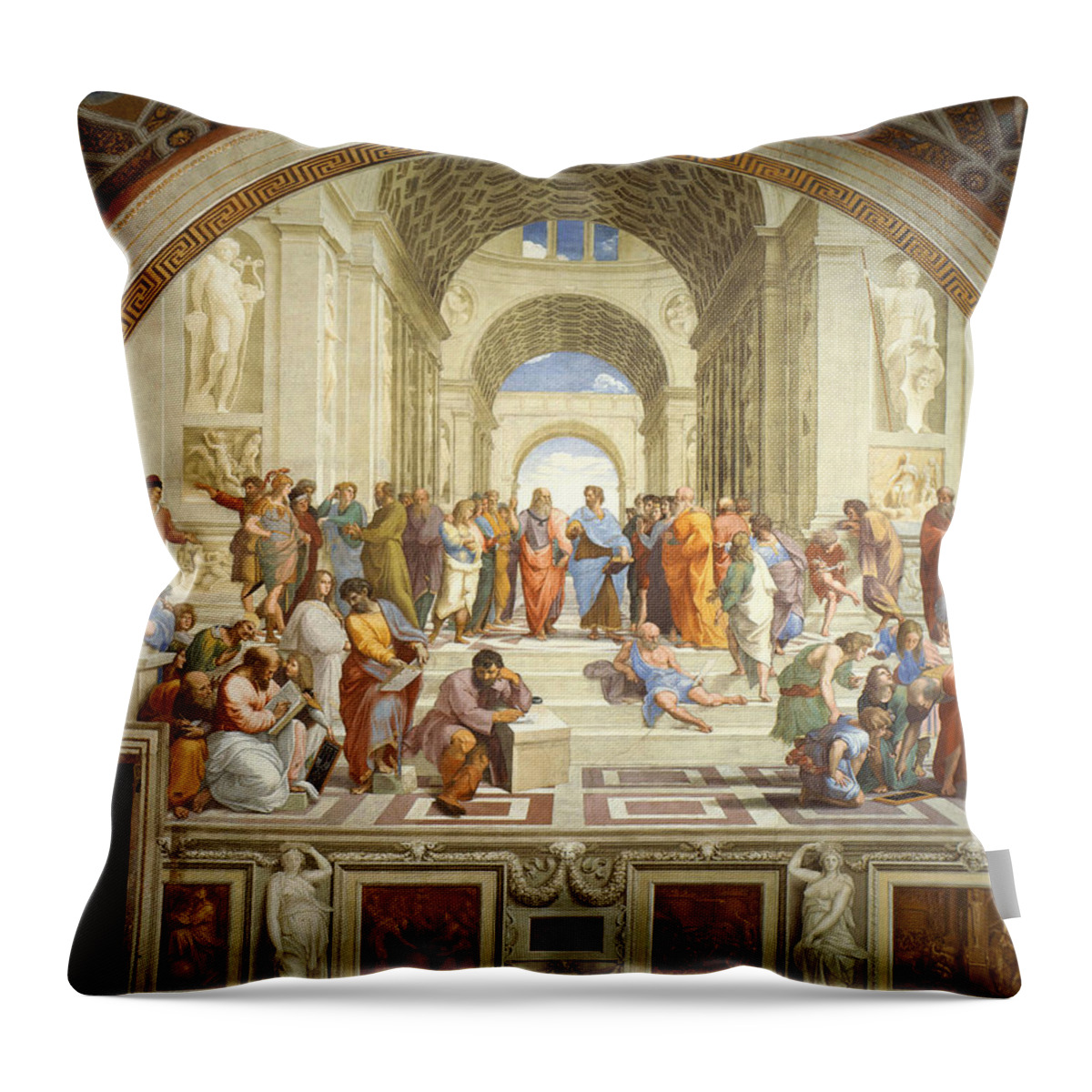The School Of Athens Throw Pillow featuring the painting The School of Athens by Raphael