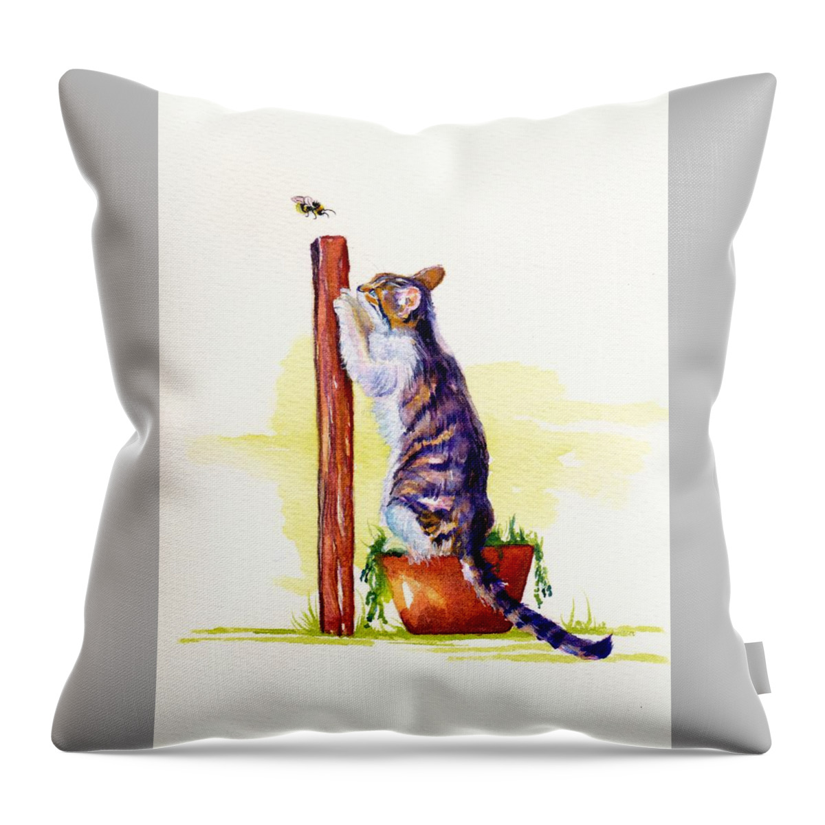 Cat Throw Pillow featuring the painting The Scratching Post by Debra Hall