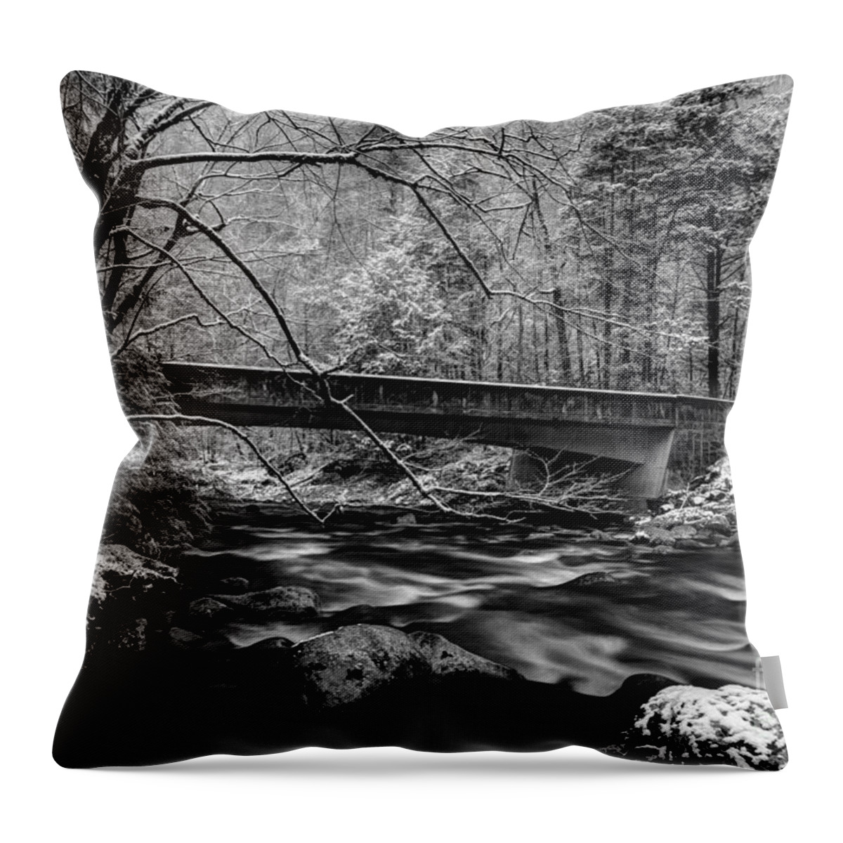 River Black White Throw Pillow featuring the photograph The Seasons Promise by Michael Eingle
