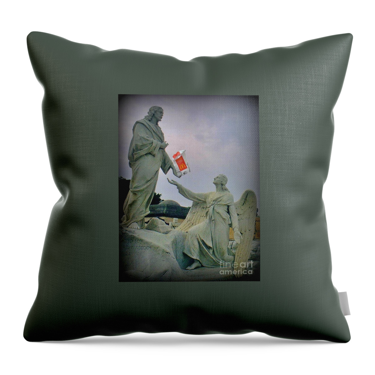 Statue Throw Pillow featuring the photograph The Secular Eucharist by John Malone