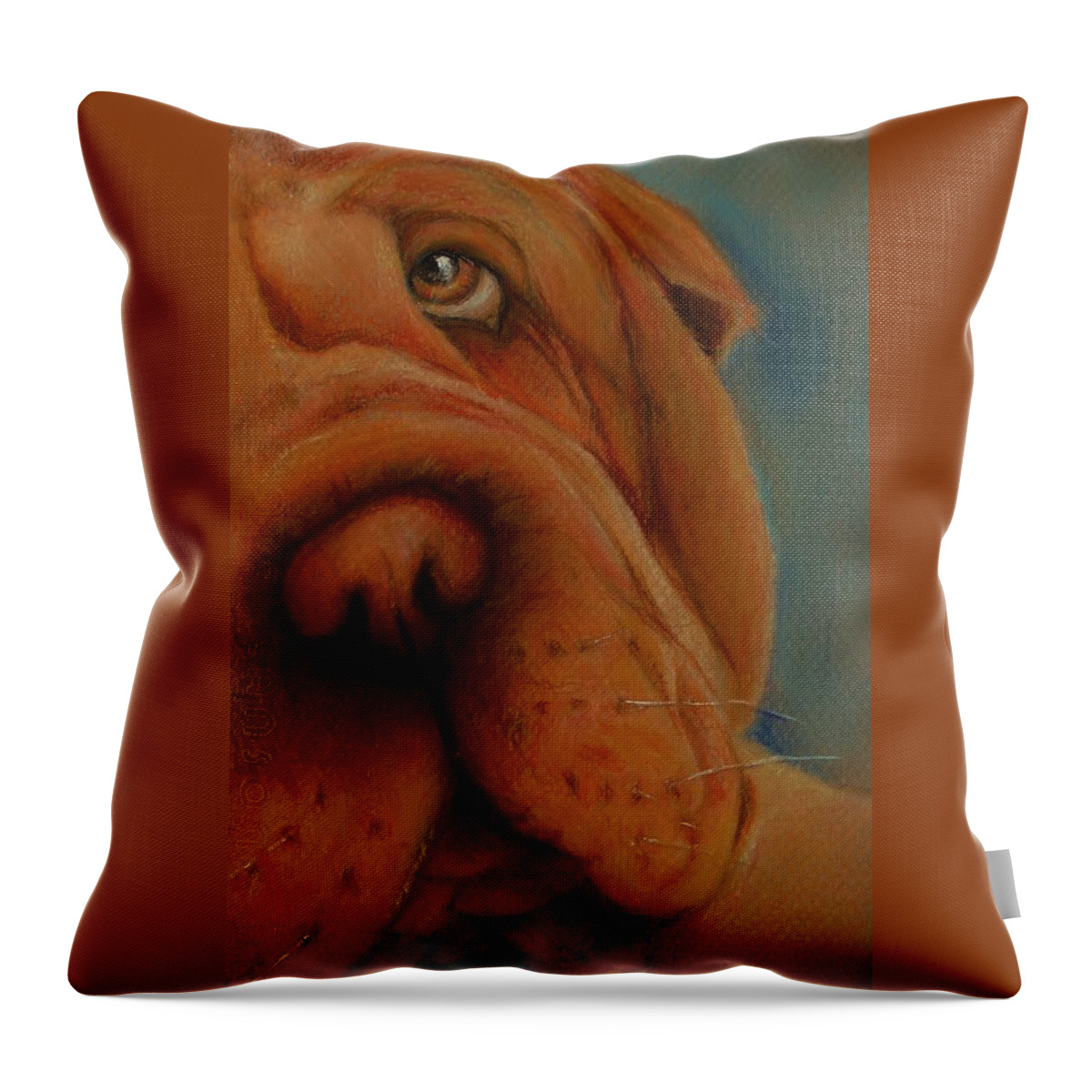 Dog Throw Pillow featuring the drawing The Shar-Pei by Jean Cormier