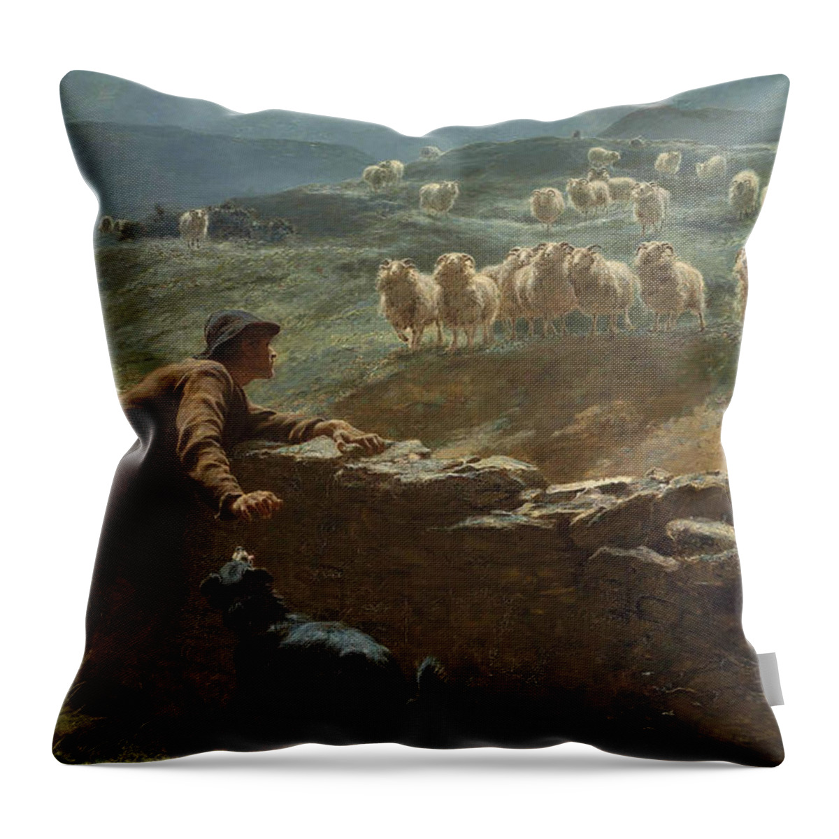Briton Riviere Throw Pillow featuring the painting The sheepstealer by Briton Riviere