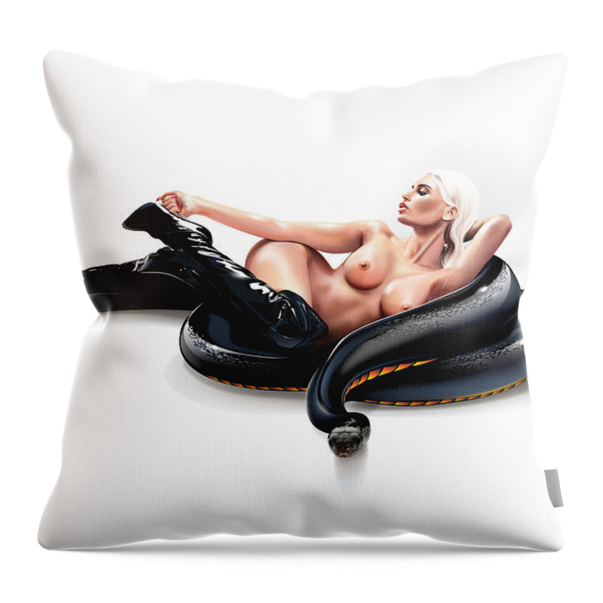 Pin-up Throw Pillow featuring the digital art Pin-up and the snake by Brian Gibbs