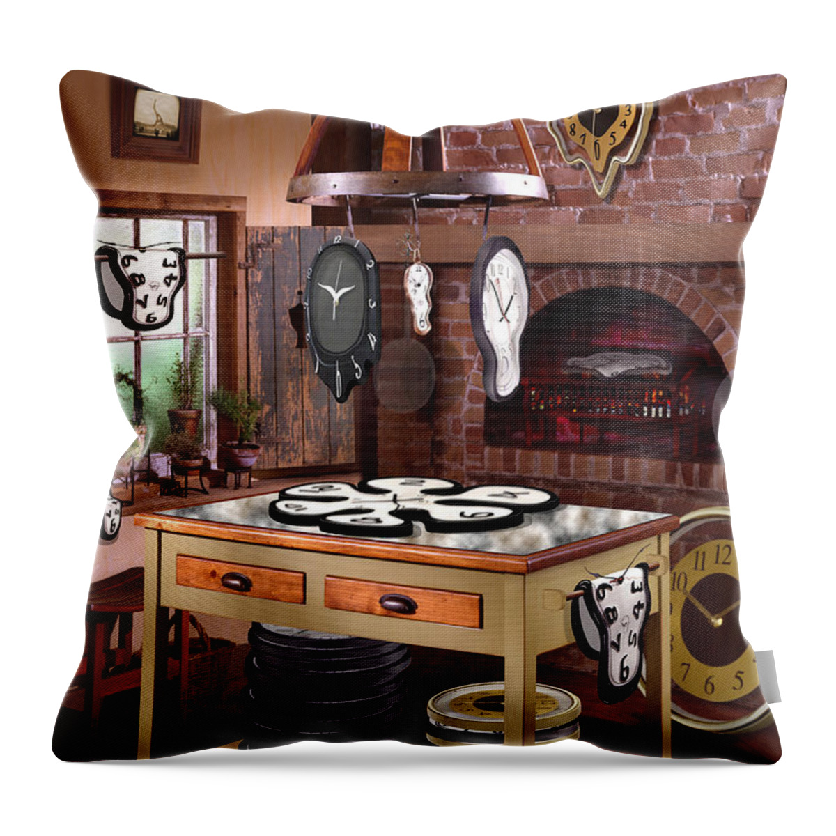 Surrealism Throw Pillow featuring the photograph The Soft Clock Shop 2 by Mike McGlothlen