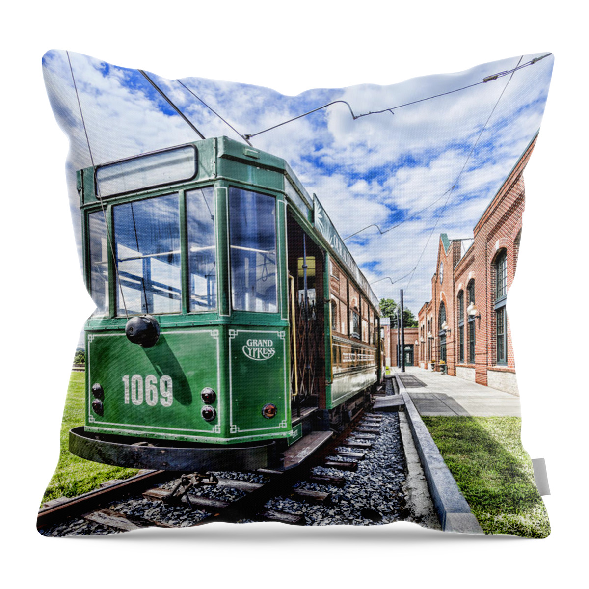 Colesville Throw Pillow featuring the photograph The STIB 1069 streetcar at the National Capital Trolley Museum i by William Kuta