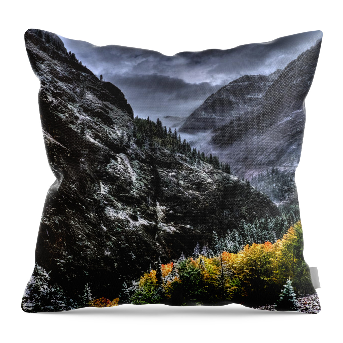 The Stormy Road To Ouray Throw Pillow featuring the digital art The Stormy Road to Ouray by William Fields