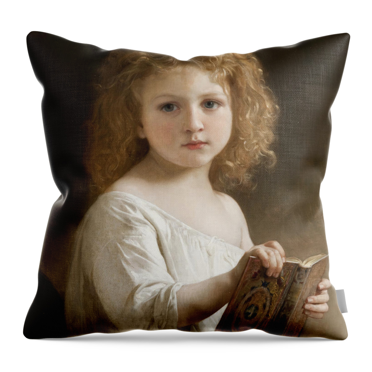 William Adolphe Bouguereau Throw Pillow featuring the digital art The Story Book by William Adolphe Bouguereau