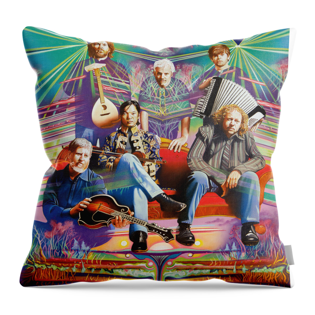 The String Cheese Incident Throw Pillow featuring the drawing The String Cheese Incident at HSMF by Joshua Morton