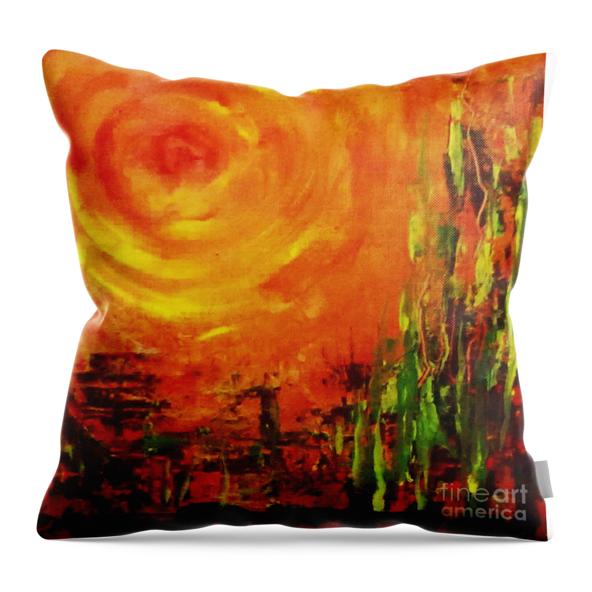 Abstract Throw Pillow featuring the painting The Sun at the end of the world by Asha Sudhaker Shenoy