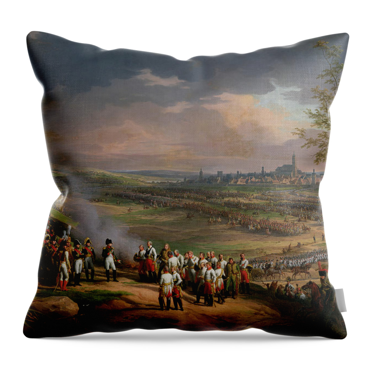Cannon Throw Pillow featuring the photograph The Surrender Of Ulm, 20th October 1805, 1815 Oil On Canvas by Charles Thevenin