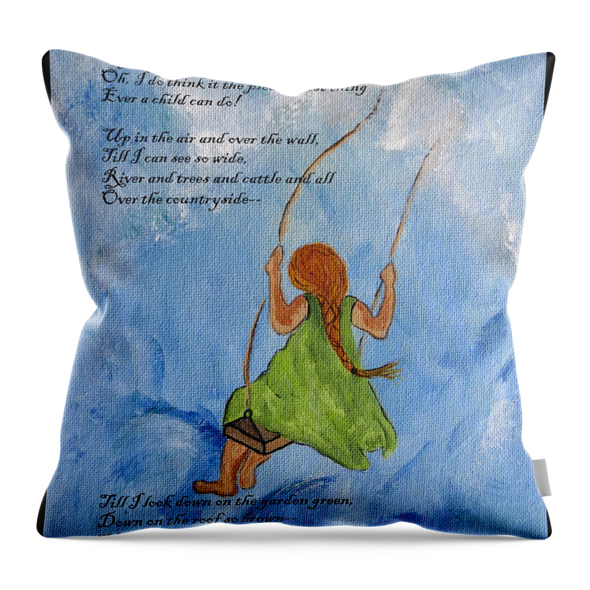 The Swing Throw Pillow featuring the painting The Swing by Ella Kaye Dickey