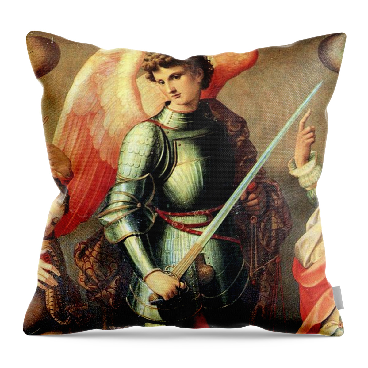 Icon Throw Pillow featuring the painting The Three Archangel by Archangelus Gallery