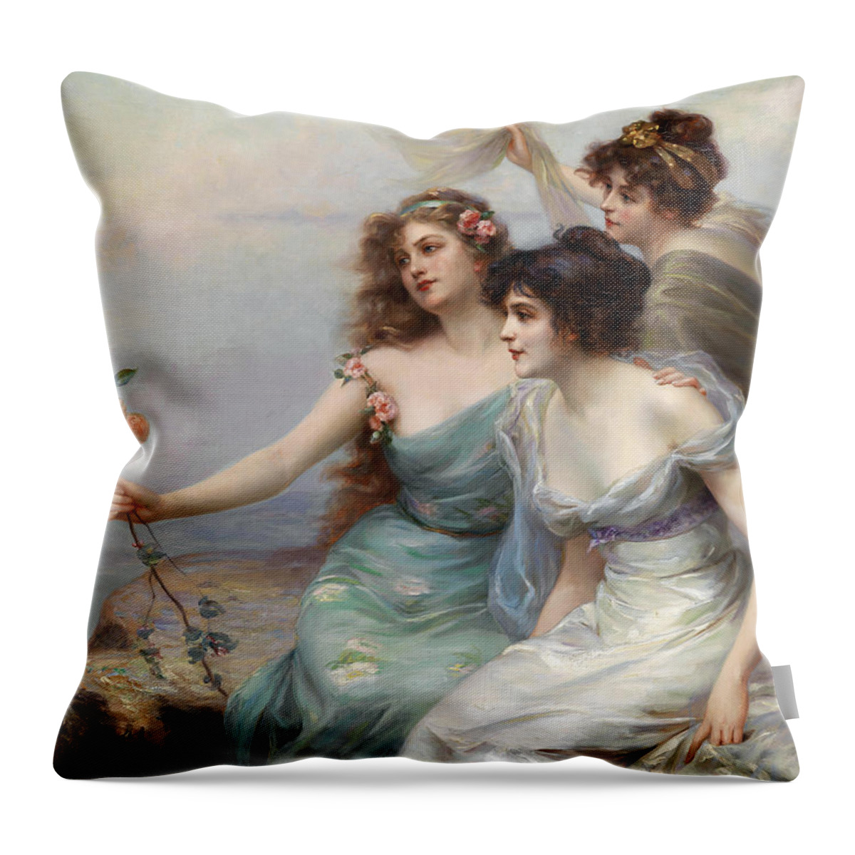 Edouard Bisson Throw Pillow featuring the digital art The Three Graces by Edouard Bisson