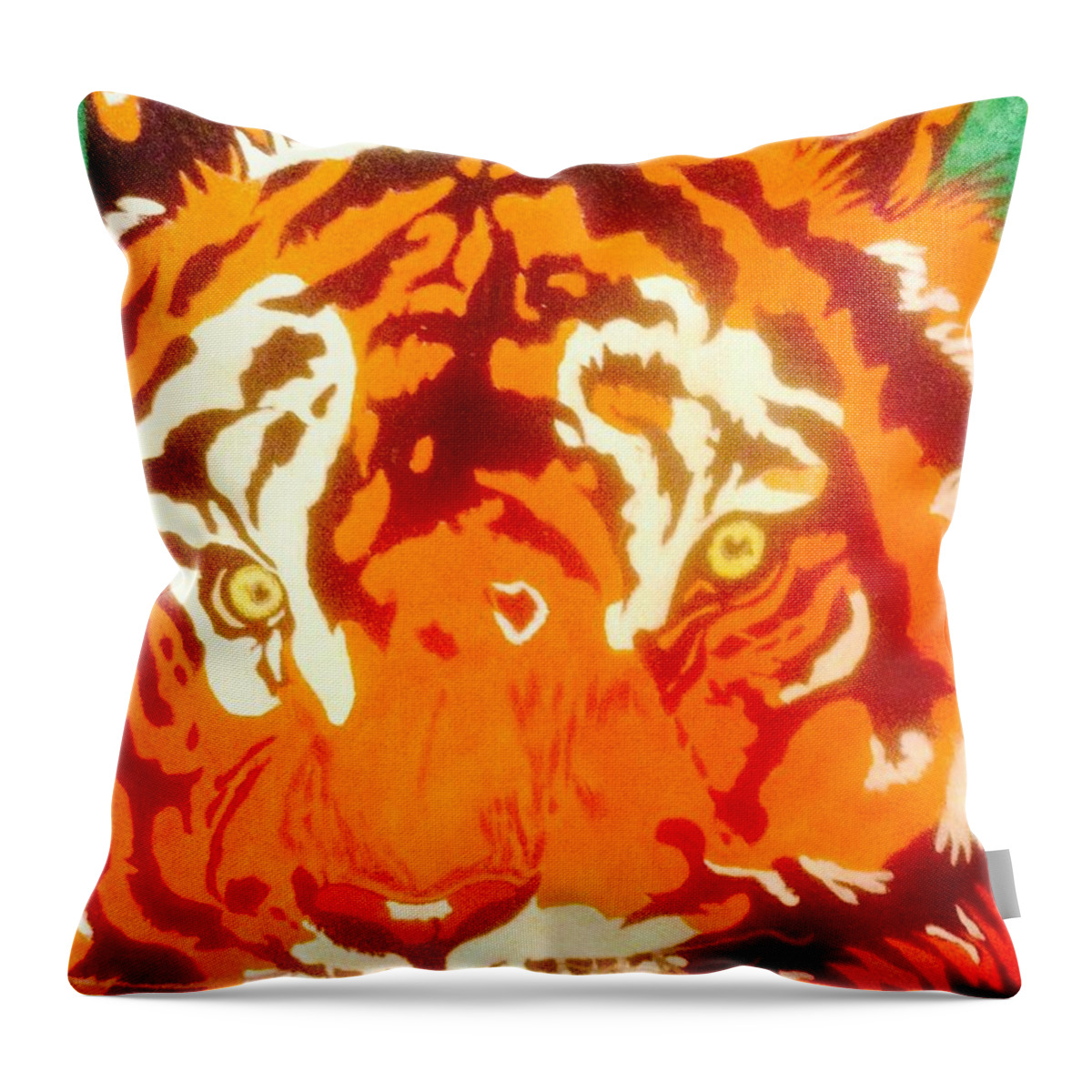 The Tiger Scratch Board With Neon Colors Throw Pillow featuring the mixed media The Tiger by Franky Hicks