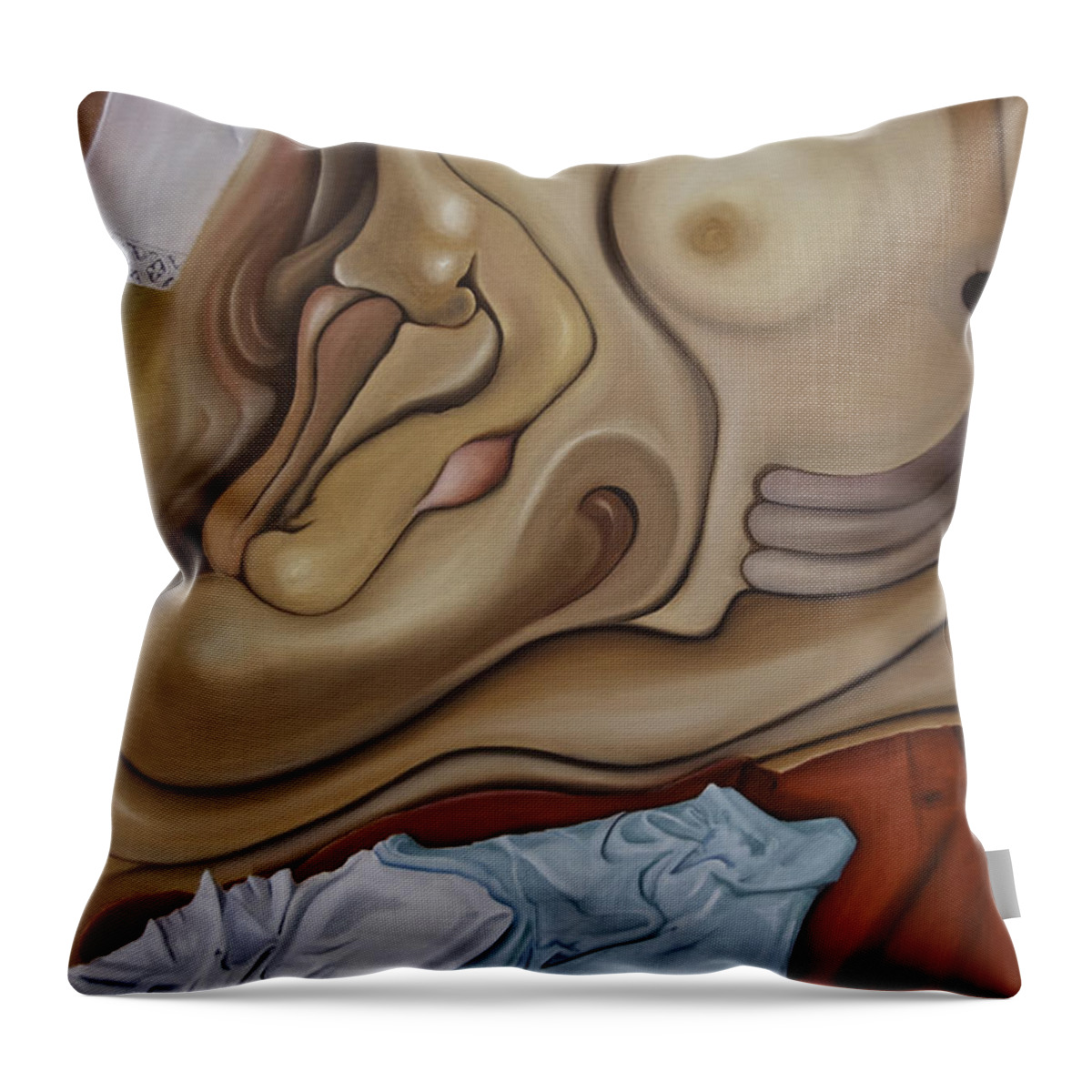 Unmade Bed Throw Pillow featuring the painting The Unmade Bed by James Lavott