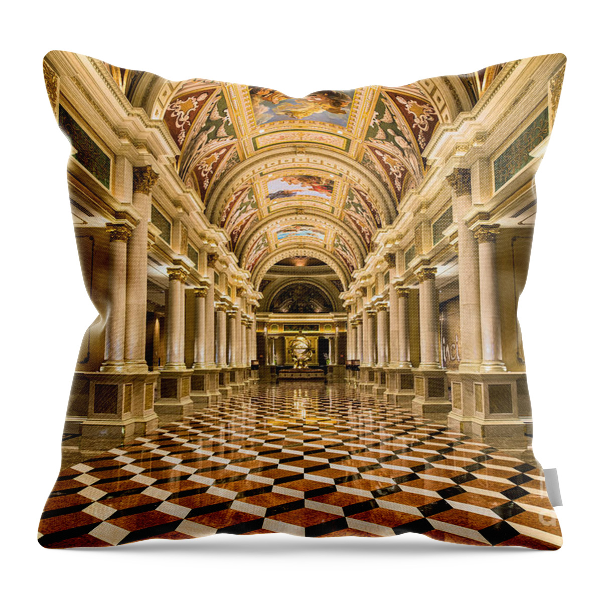 Venetian Throw Pillow featuring the photograph The Venetian Casino Main Entrance by Aloha Art