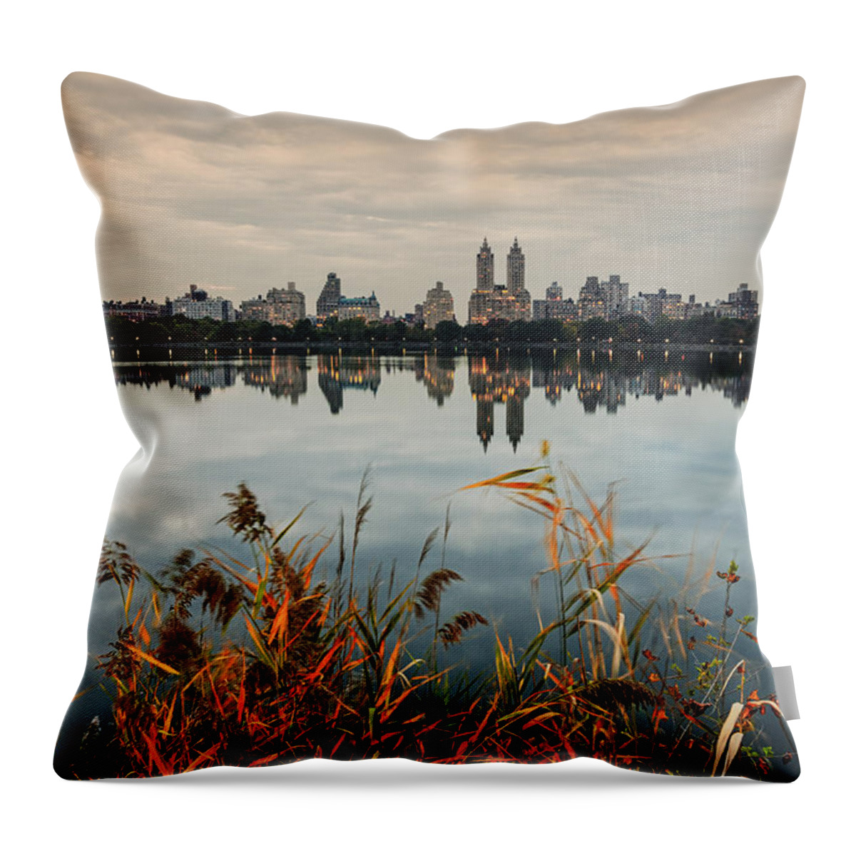 Central Park Throw Pillow featuring the photograph The View across JKO reservoir Central Park New York by Silvio Ligutti