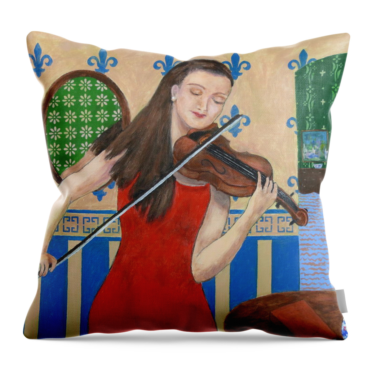 Woman Violinist Throw Pillow featuring the painting The Violinist by J Loren Reedy