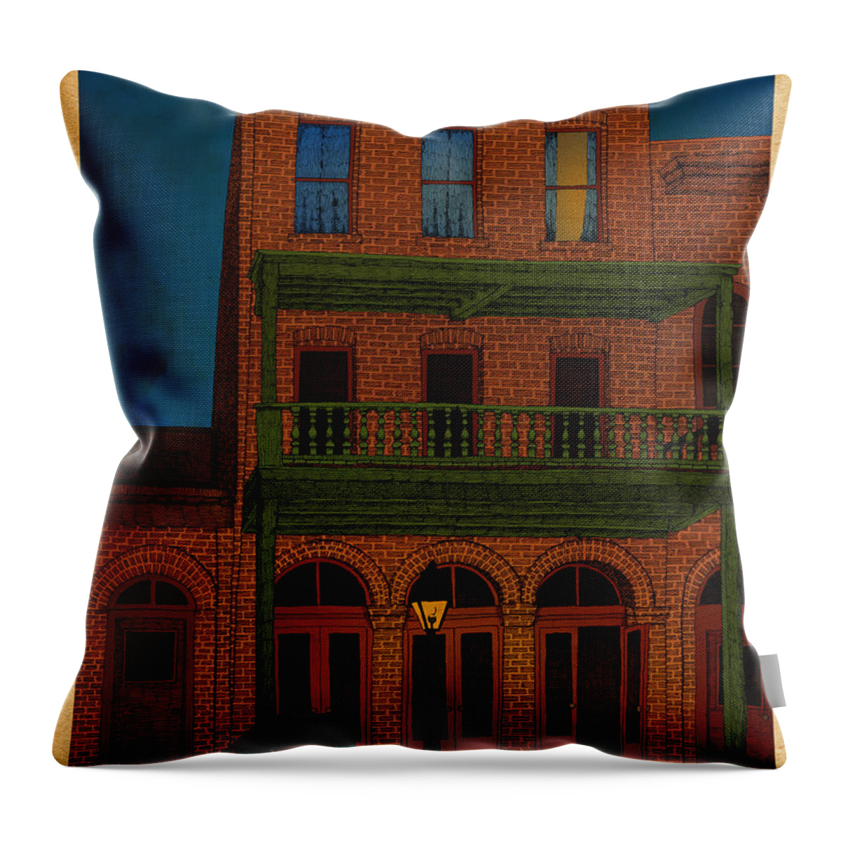 House Truck Bricks Light Window Folsom Throw Pillow featuring the drawing The Visitor by Meg Shearer