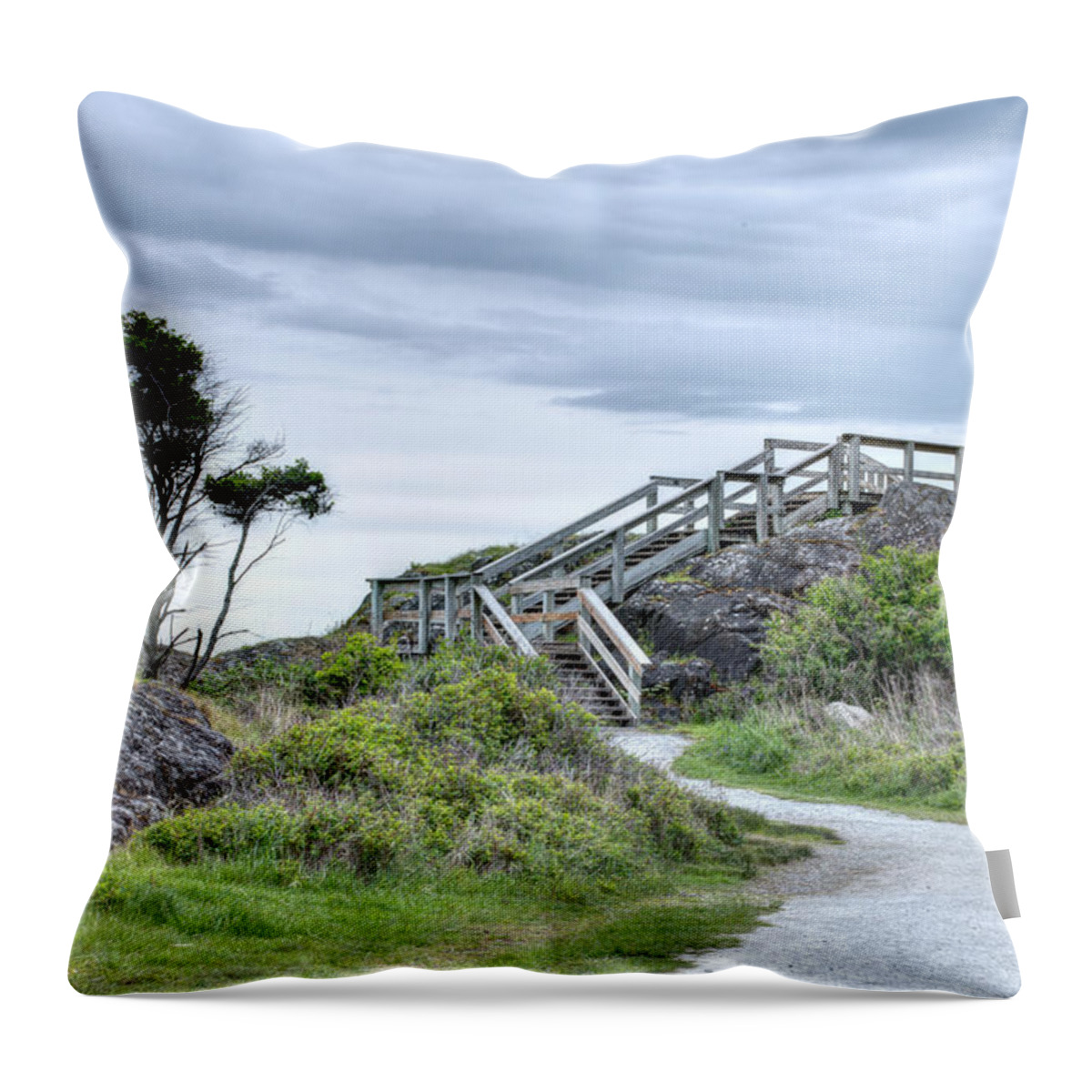 Walkway Throw Pillow featuring the photograph The Walkway at Neck Point by Kathy Paynter