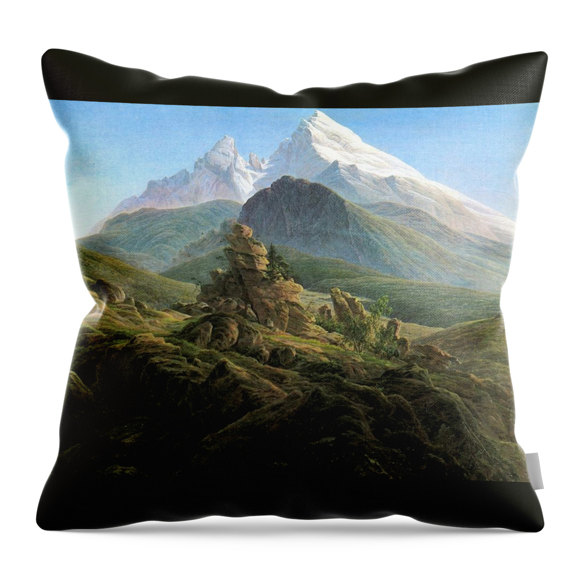 1824c The Watzmann Hills Throw Pillow featuring the painting The Watzmann by MotionAge Designs