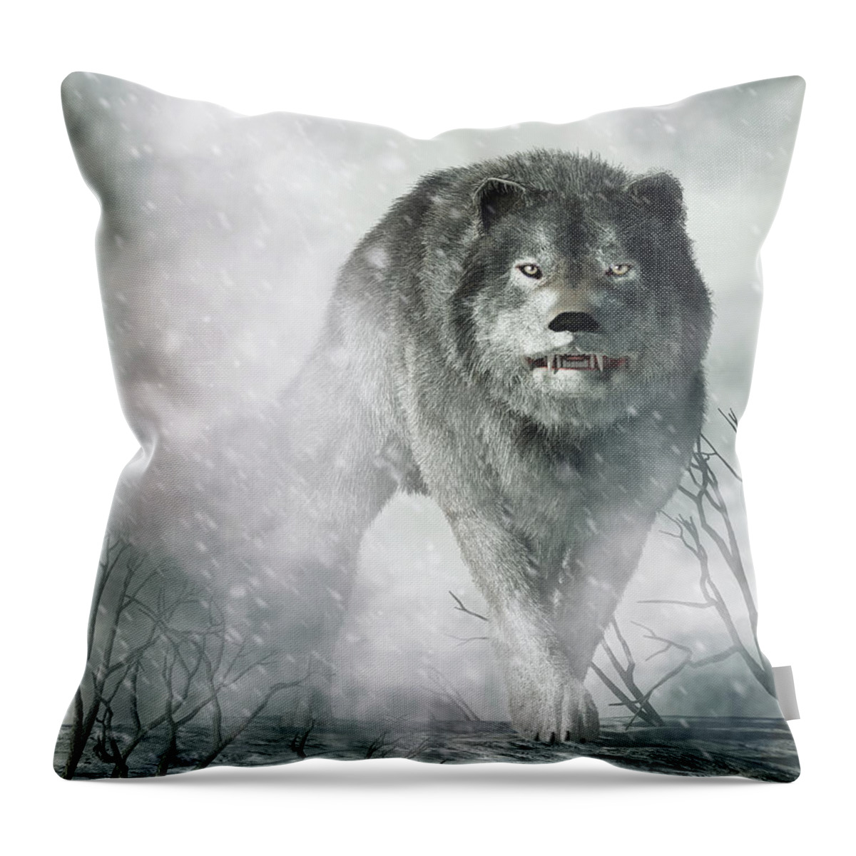 Wolf Of Winter Throw Pillow featuring the digital art The Wolf of Winter by Daniel Eskridge
