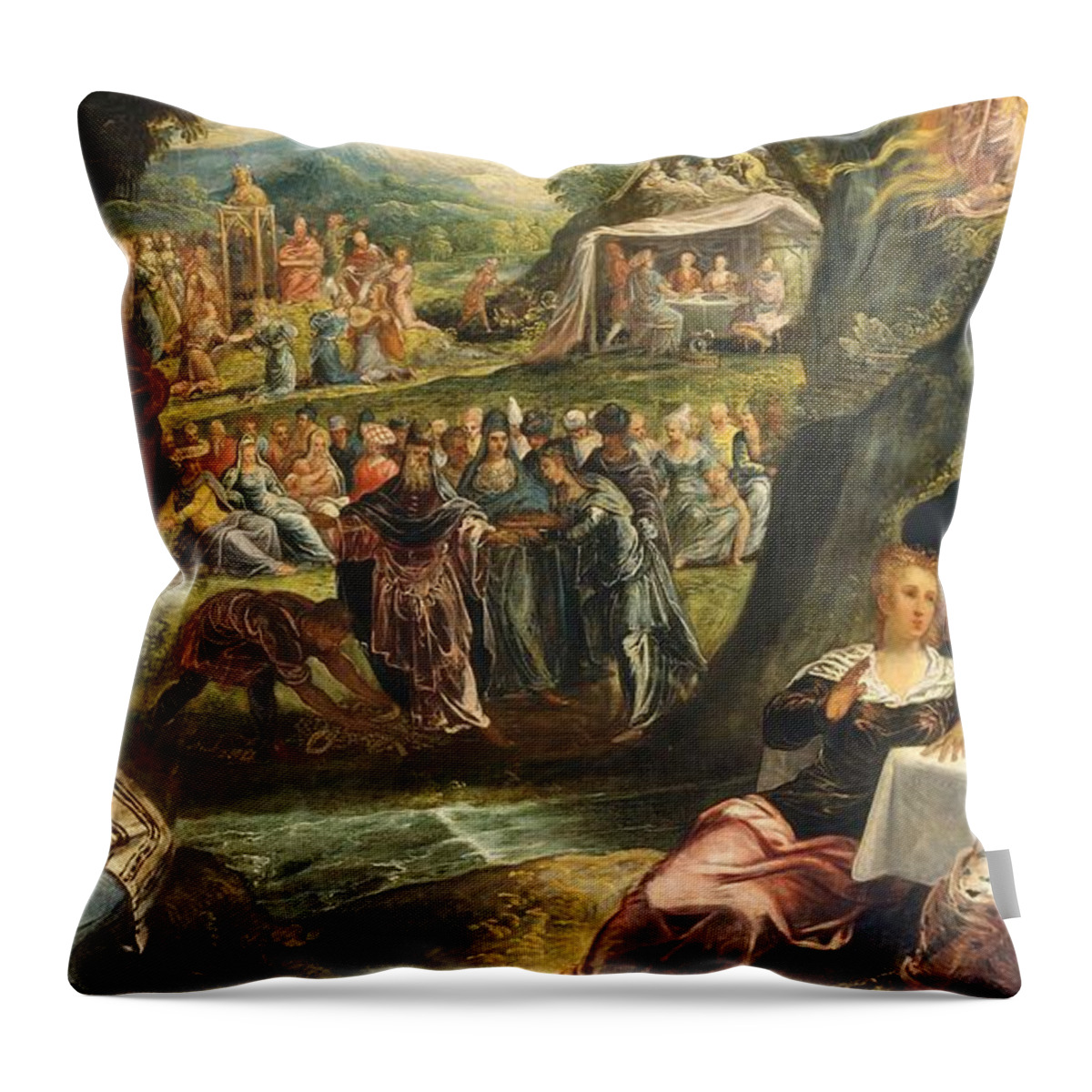 1560 Throw Pillow featuring the painting The Worship of the Golden Calf by Tintoretto
