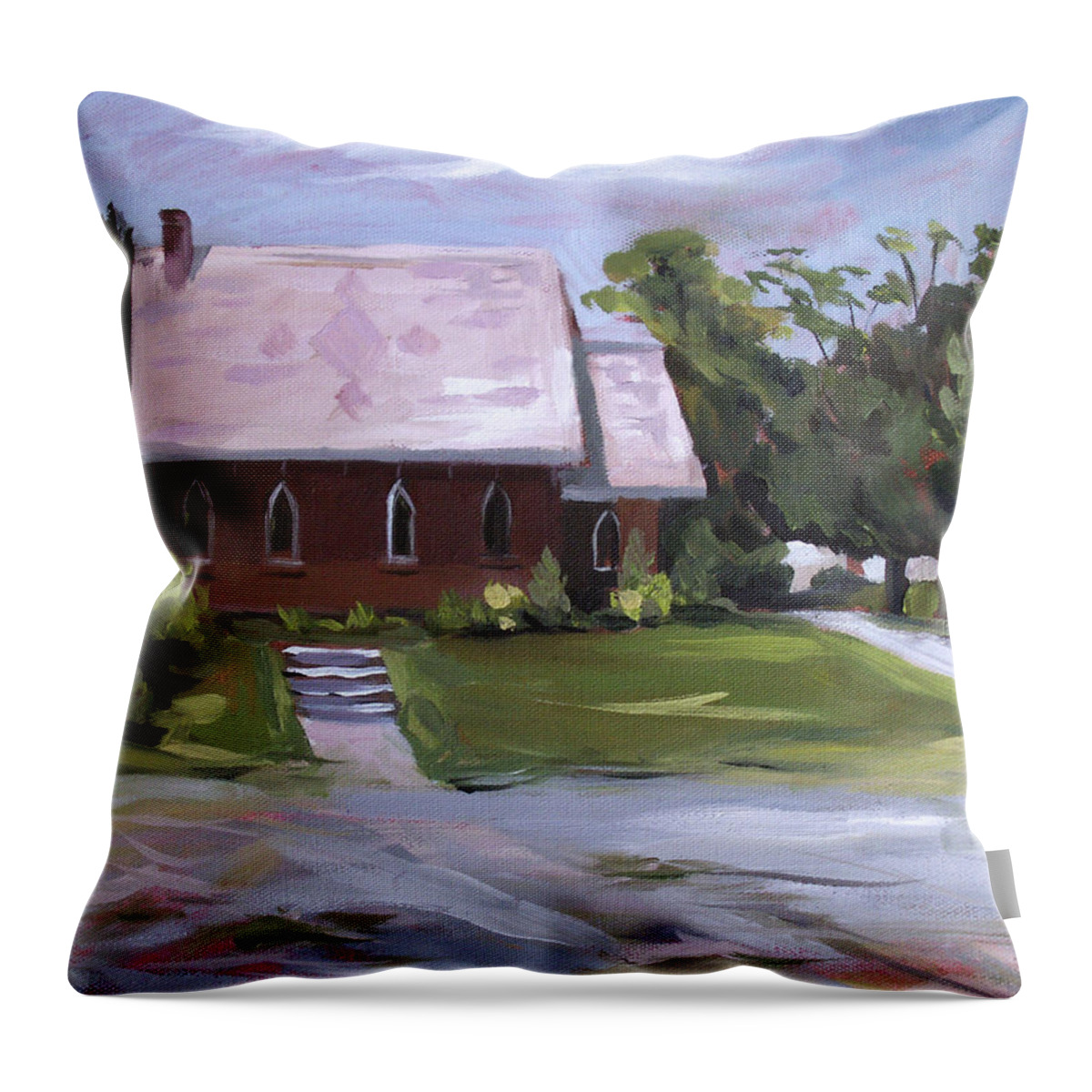 Churches Throw Pillow featuring the painting The Wyben Union Church by Nancy Griswold