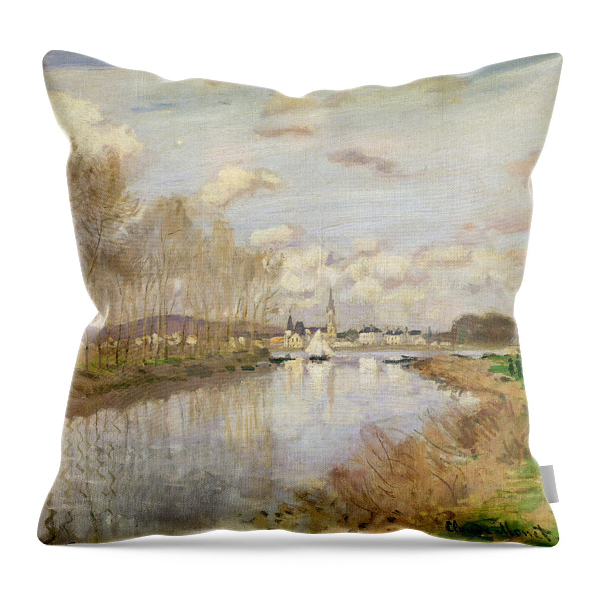 French Throw Pillow featuring the painting The Yacht At Argenteuil, 1875 Oil On Canvas by Claude Monet