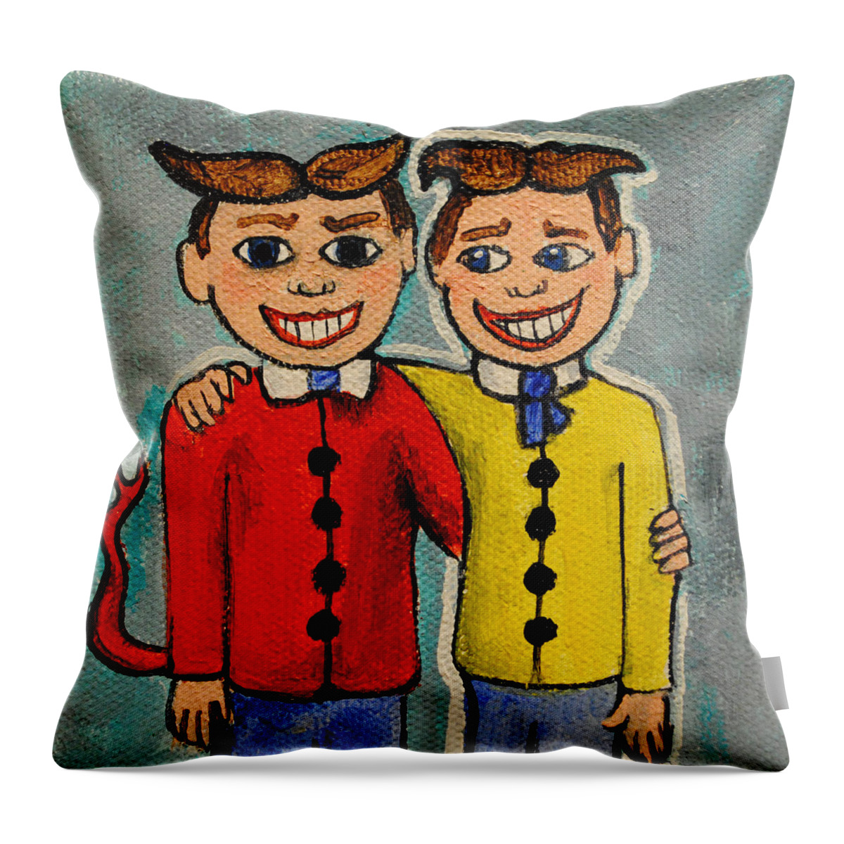 Twin Tillies Throw Pillow featuring the painting There is Bad and good in Everyone by Patricia Arroyo