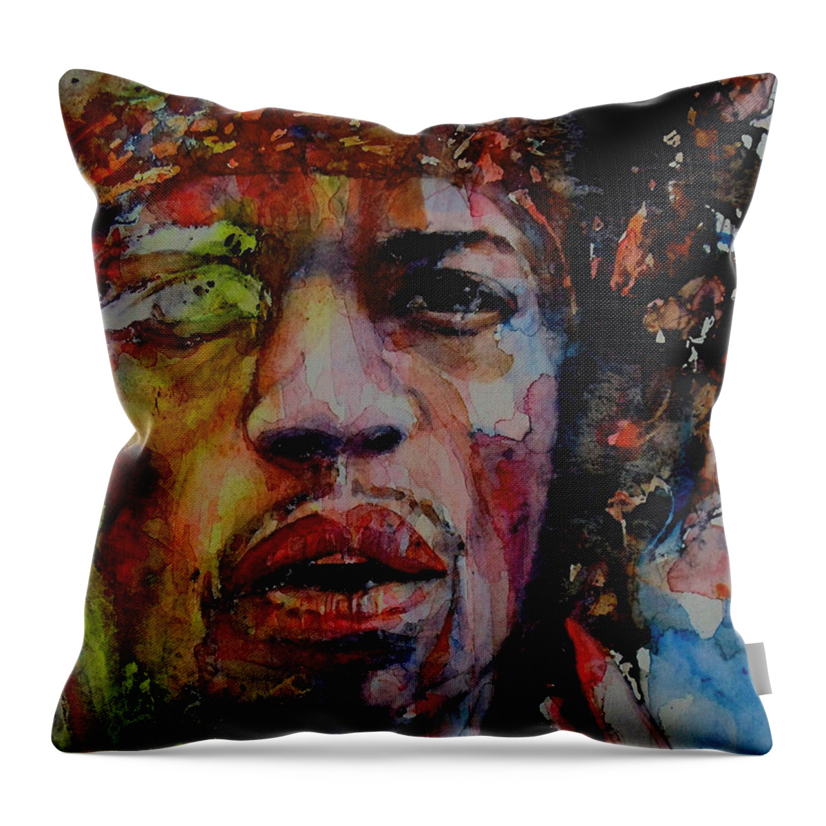 Hendrix Throw Pillow featuring the painting There Must Be Some Kind Of Way Out Of Here by Paul Lovering