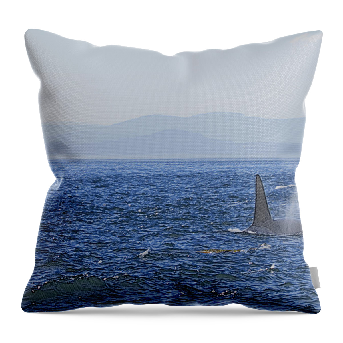 Orca Whales Throw Pillow featuring the photograph There She Blows by Tom Kelly