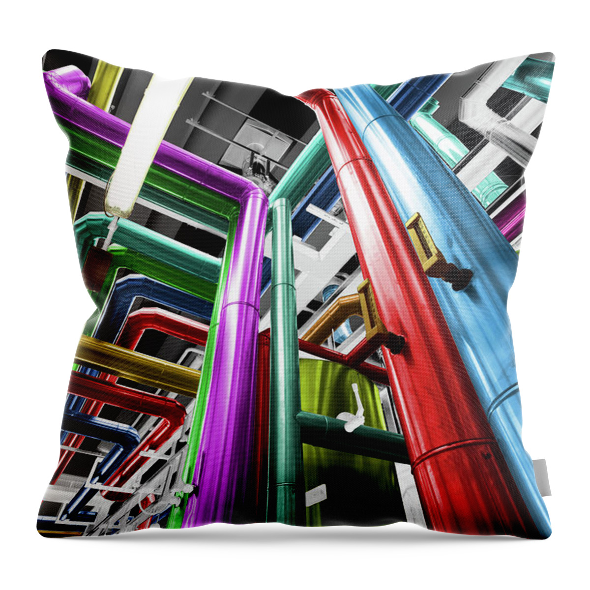 Manufacturing Equipment Throw Pillow featuring the photograph Thermal Power Plant With Its Pipes by Seraficus