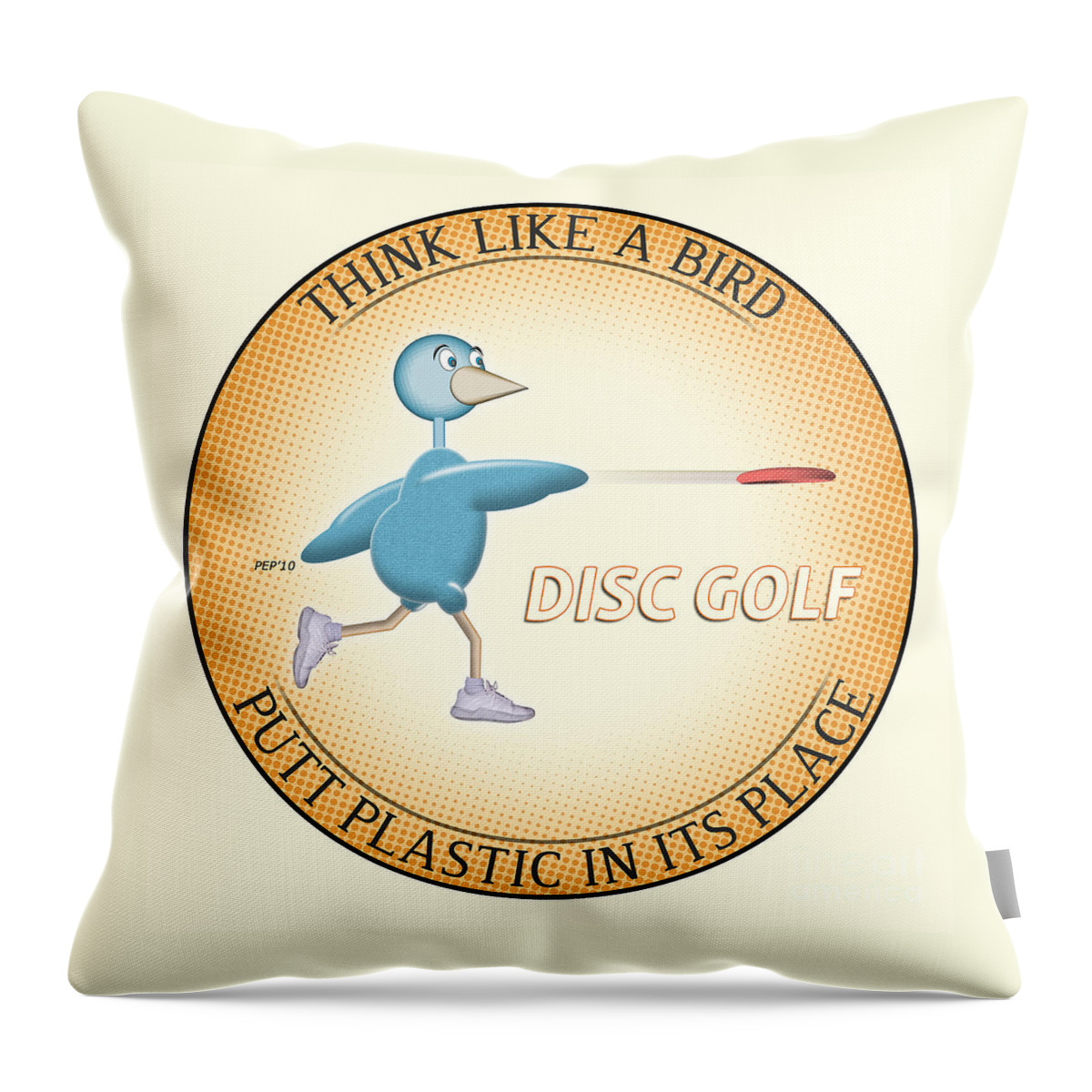 Disc Golf Throw Pillow featuring the digital art Think Like A Bird by Phil Perkins