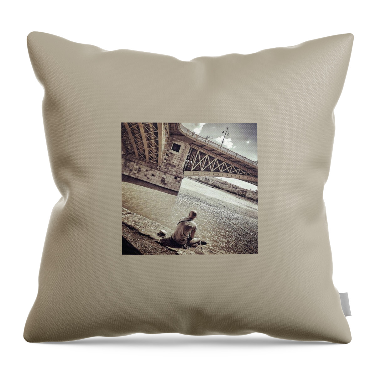 Bridge Throw Pillow featuring the photograph #think #thinking #danube #river #bridge by Luigino Bottega