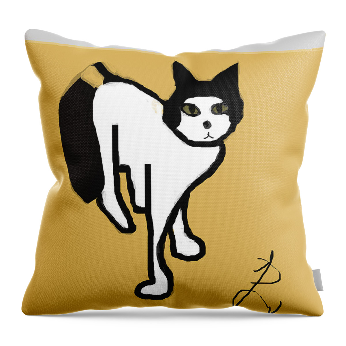 Funny Cats Throw Pillow featuring the painting Thinking About It by Anita Dale Livaditis