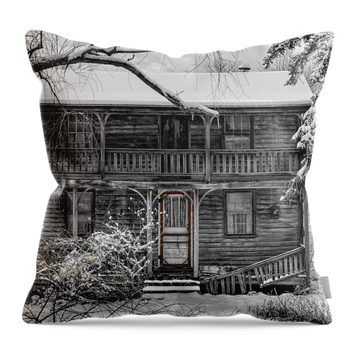 Log House Throw Pillow featuring the photograph This Old House by Ronald Lutz