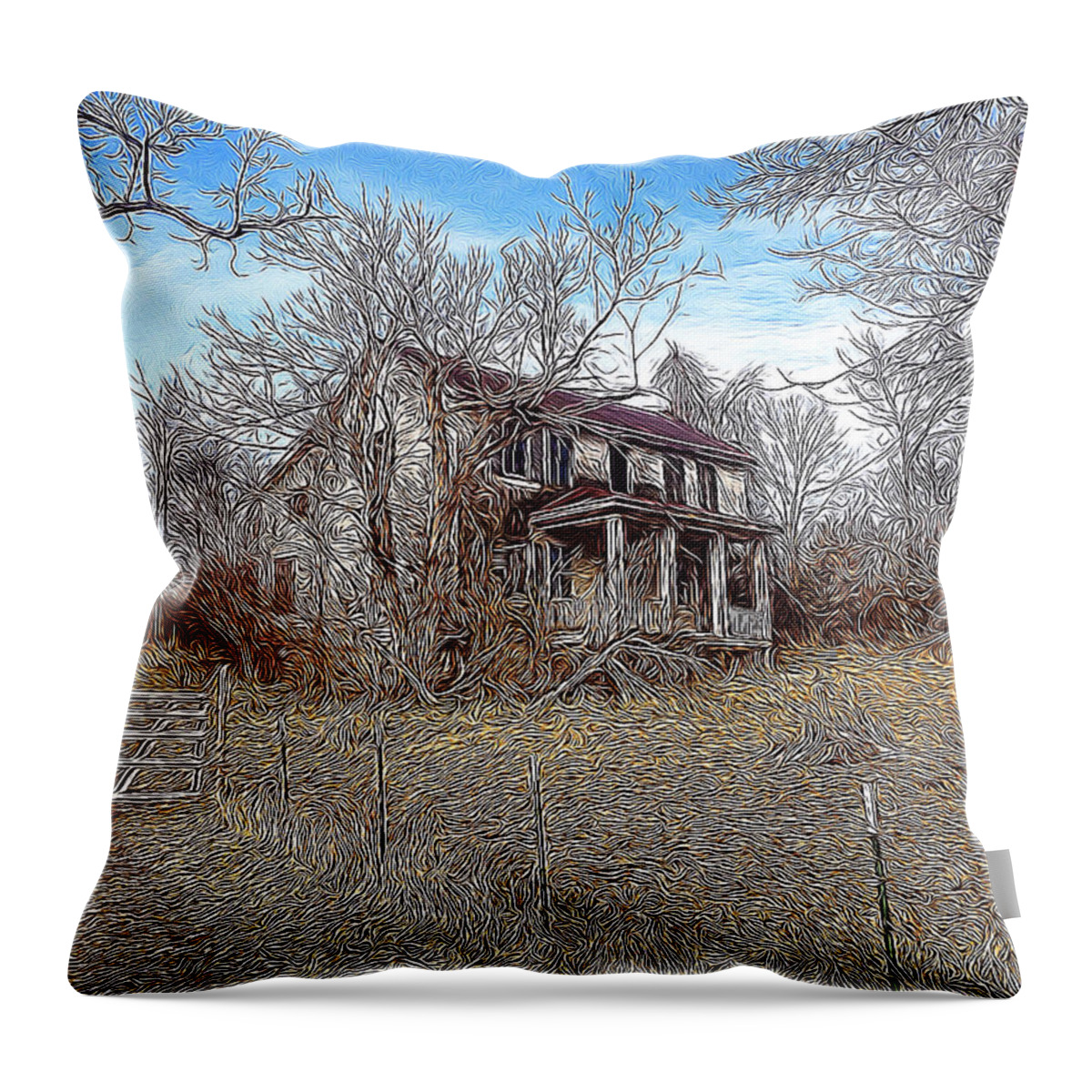 Historical Throw Pillow featuring the digital art This Old House by Ruben Carrillo