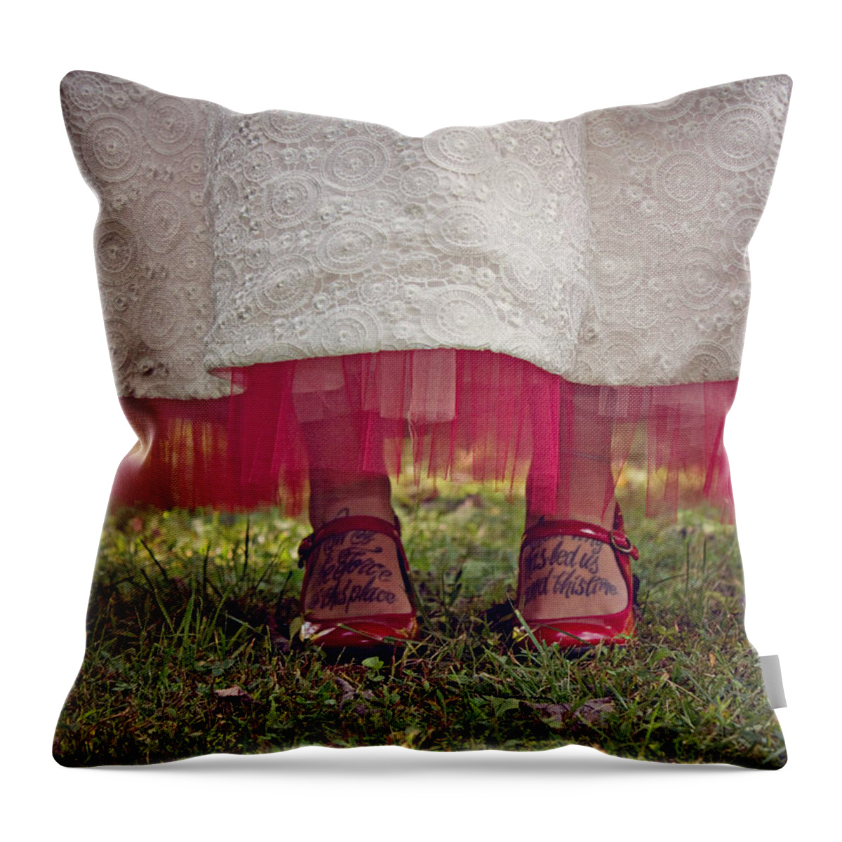 Red Throw Pillow featuring the photograph This Place This Time by Jessica Brawley
