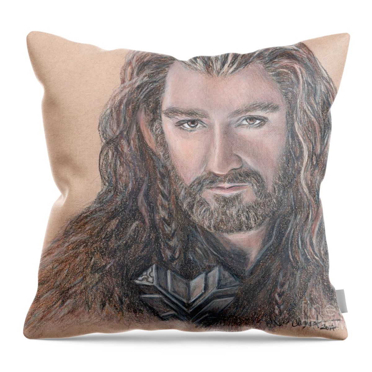 Thorin Oakenshield Throw Pillow featuring the drawing Thorin Oakenshield by Christine Jepsen