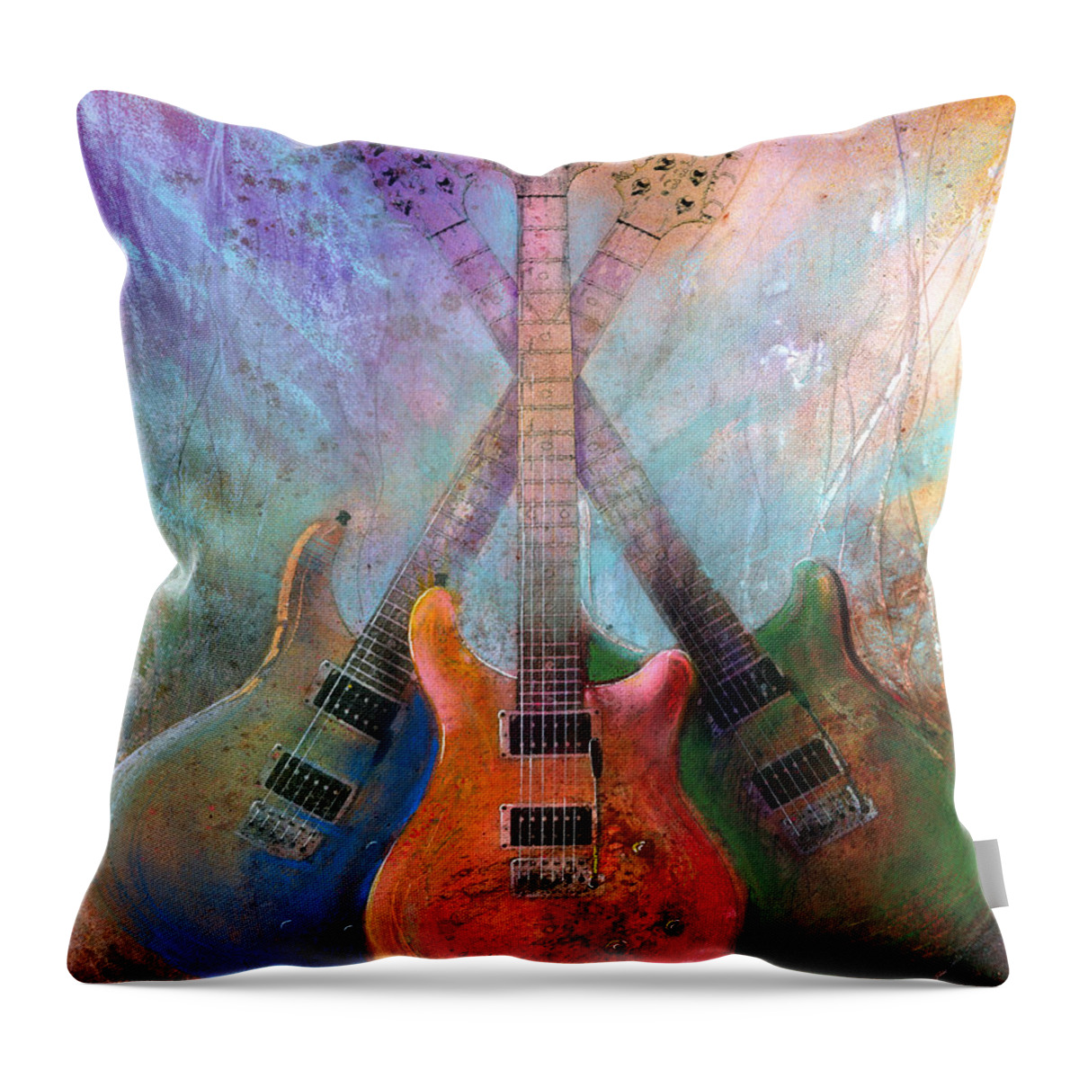 Guitar Throw Pillow featuring the painting Three Amigos by Andrew King