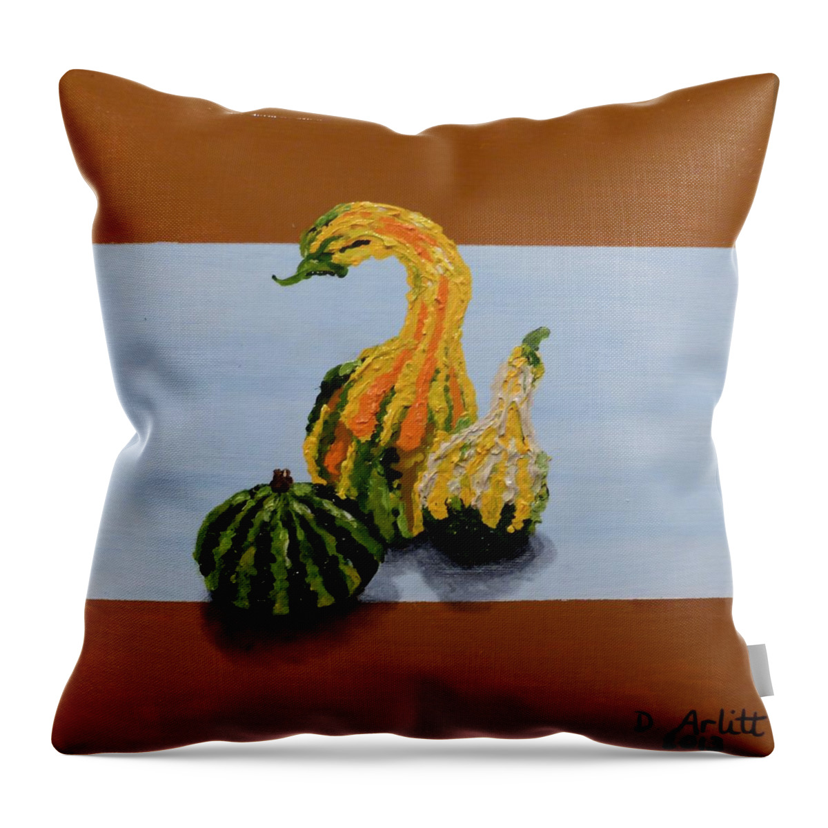 Gourds Throw Pillow featuring the painting Three Amigos by Diane Arlitt