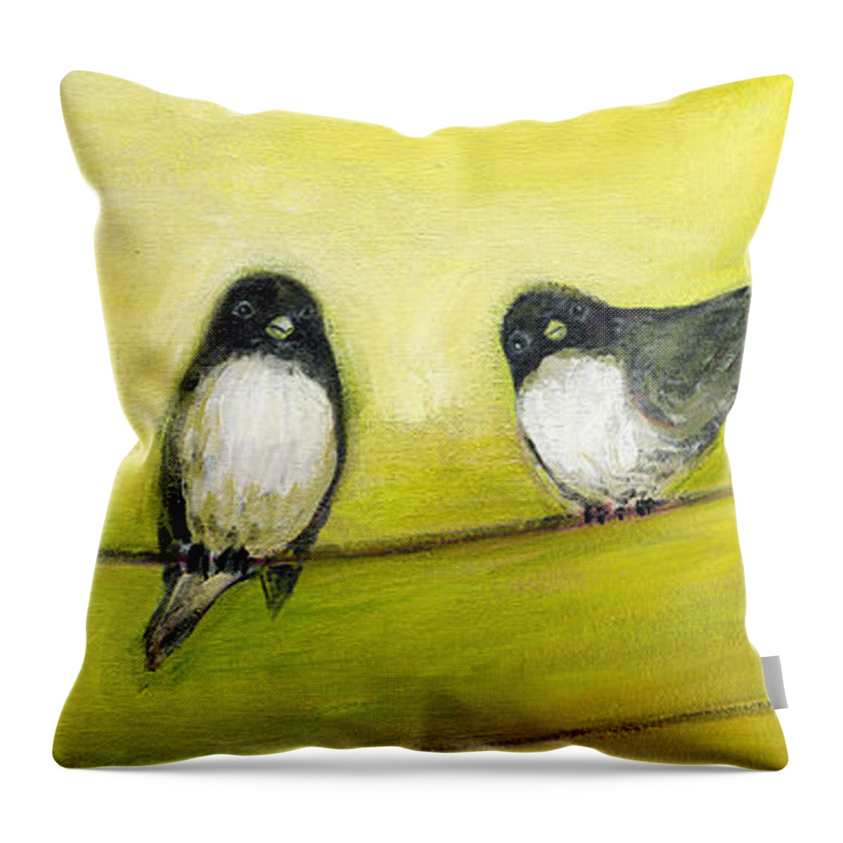 Bird Throw Pillow featuring the painting Three Birds on a Wire No 2 by Jennifer Lommers