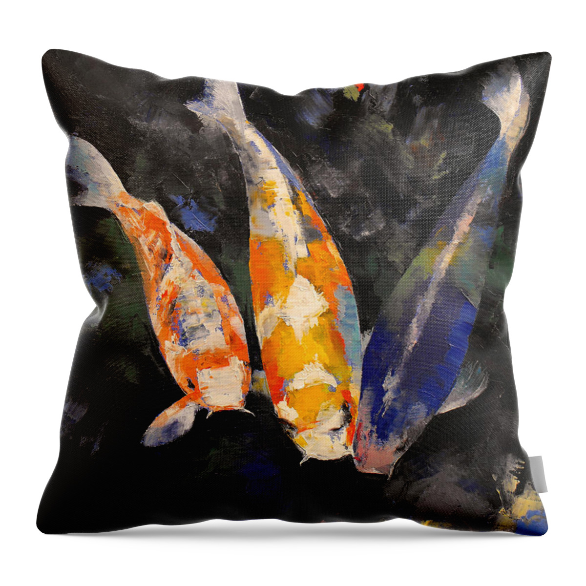 Abstract Throw Pillow featuring the painting Three Koi Fish by Michael Creese