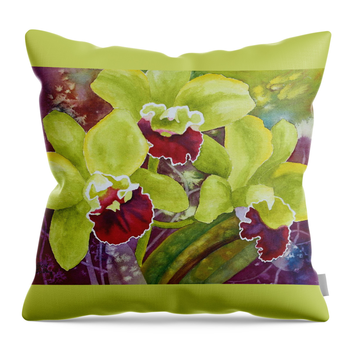 Orchid Throw Pillow featuring the painting Three Ladies by Nancy Jolley