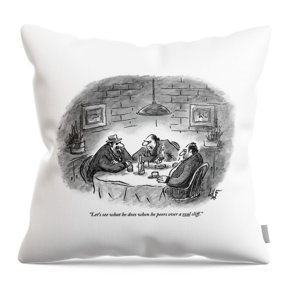 Three Mobsters Sit Underneath A Lamp In A Dark Throw Pillow