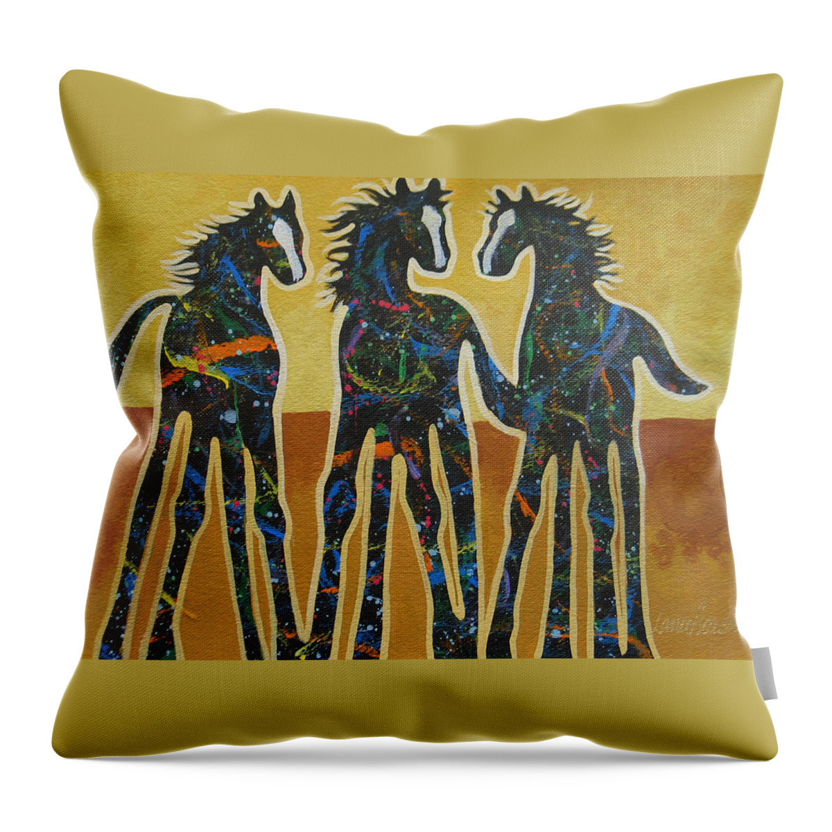 Horses Throw Pillow featuring the painting Three Ponies by Lance Headlee