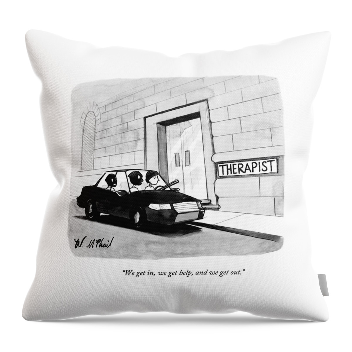 Three Robbers Sit In A Car Outside A Building Throw Pillow
