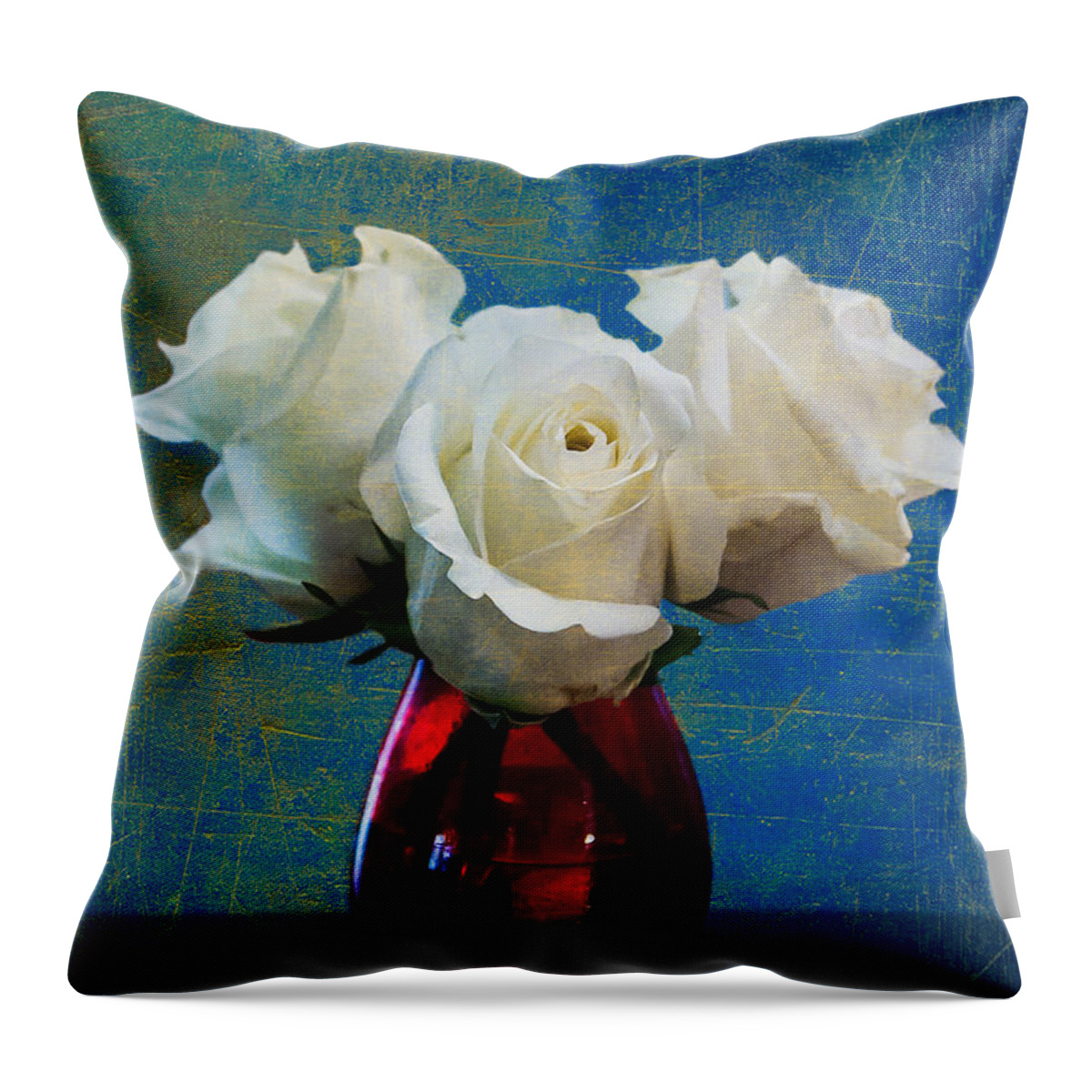 White Roses Throw Pillow featuring the digital art Three White Roses by Eduardo Tavares