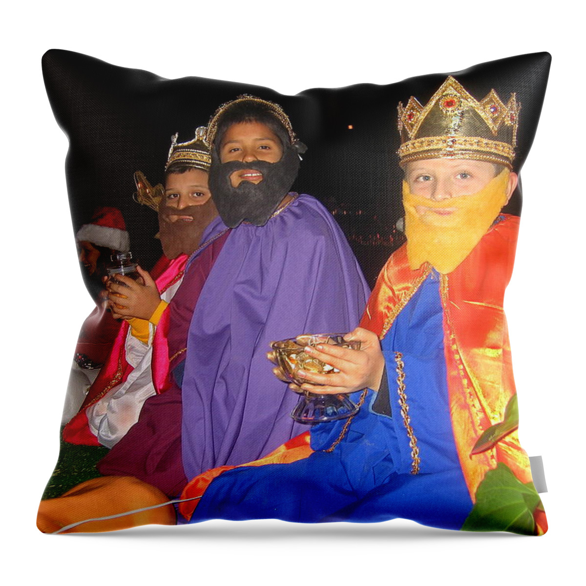 Three Wise Men On Float Christmas Parade Eloy Arizona 2005 Throw Pillow featuring the photograph Three wise men on float Christmas parade Eloy Arizona 2005 by David Lee Guss